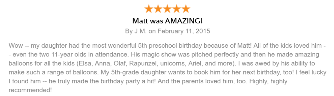 Review of Matt The Balloon Man's children's magic show